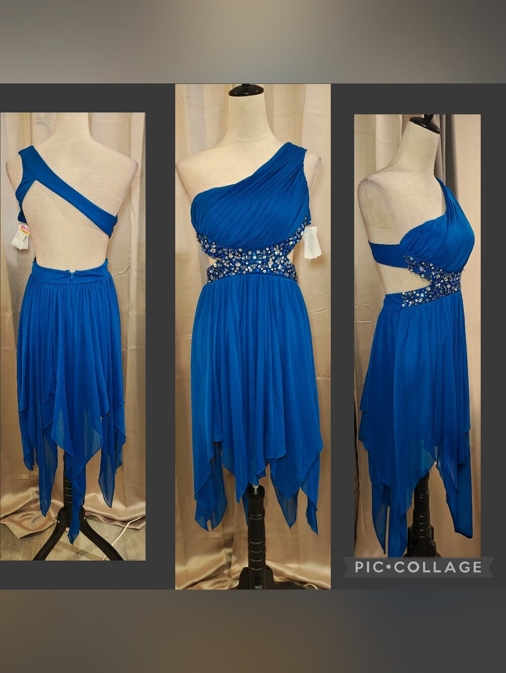 💙 NWT Deadstock Y2K Fairycore DEB Royal Blue Embellished Chiffon Prom Dress 💙
